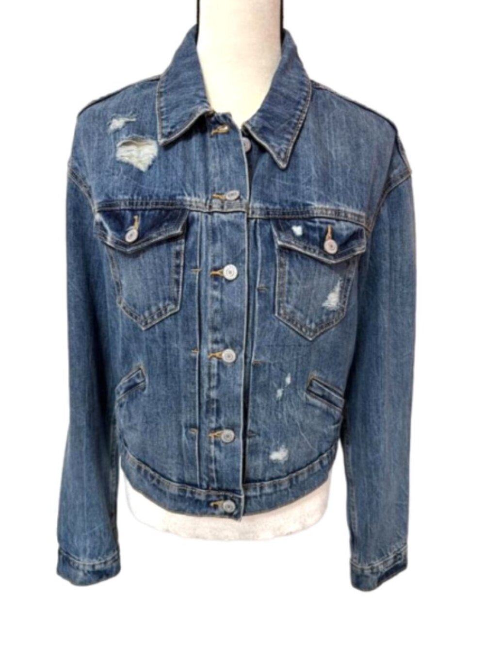 Old Navy Distressed Denim Button Up Jean Jacket Size M #2383